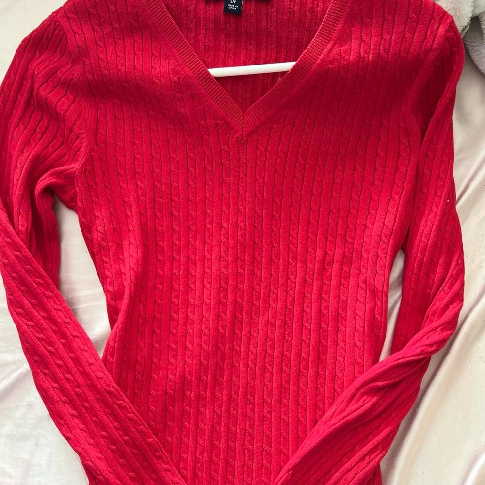 Red V-Neck Tommy Hilfiger Sweater